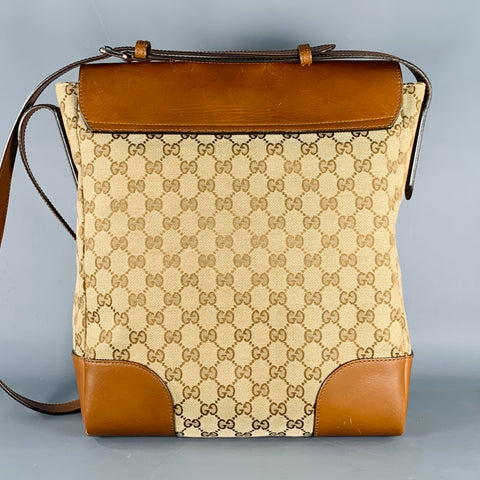 GUCCI Beige Brown Monogram Canvas Leather Crossbody Bag