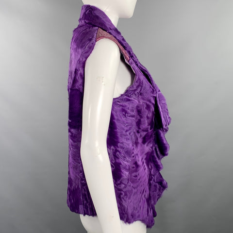 OSCAR DE LA RENTA Gilet Taille 6 Violet Cuir d'autruche Fourrure d'agneau et crochets