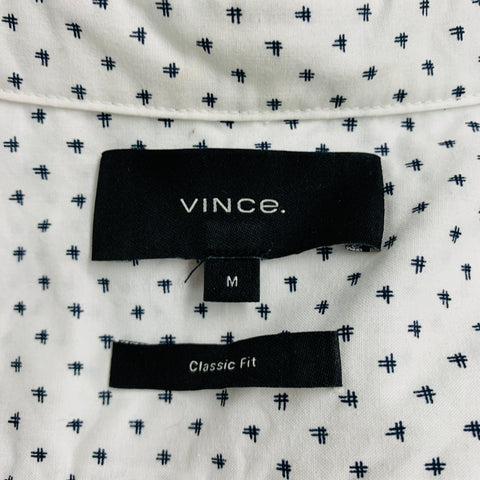 VINCE Talla M Camisa Manga Corta Un Bolsillo Lyocel / Algodón Abstracto Blanco Negro