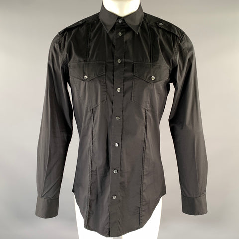 D&G by DOLCE & GABBANA Size M Black Cotton Elastane Long Sleeve Shirt