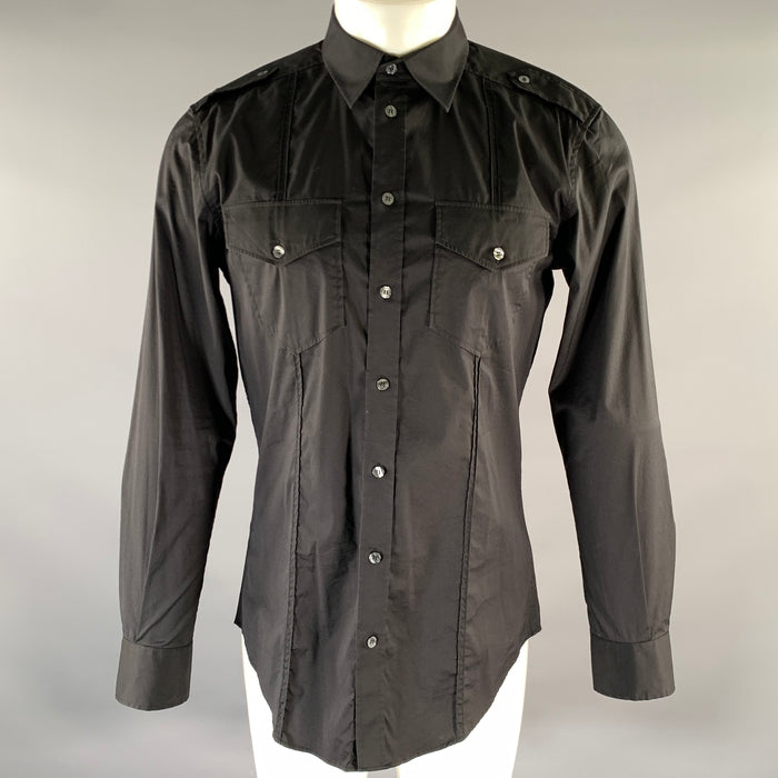 D&G by DOLCE & GABBANA Size M Black Cotton Elastane Long Sleeve Shirt