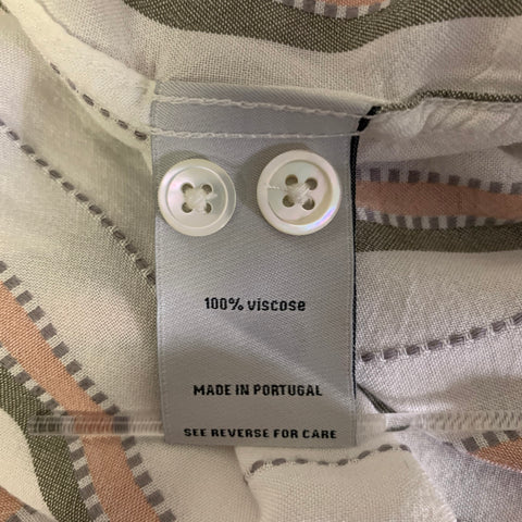PORTUGUESE FLANNEL Size L Cream Olive Pink Stripe Viscose Short Sleeve Shirt