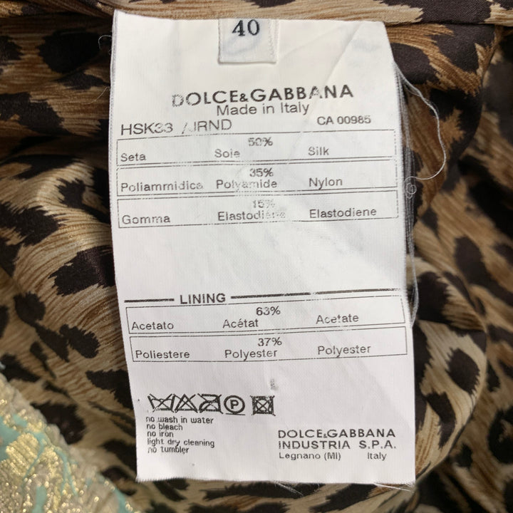 DOLCE & GABBANA Size 4 Green Gold Silk Blend Fleur de lis Pencil Skirt
