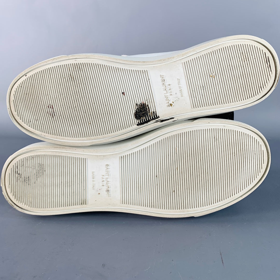 SAINT LAURENT Size 7 White Leather Logo Low Top Sneakers