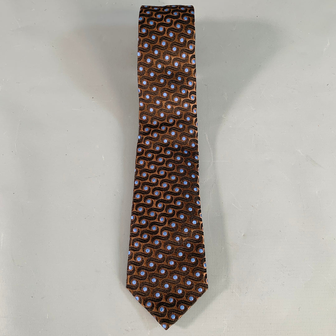 PRADA Brown Blue Polka Dot Silk Skinny Tie