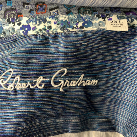 ROBERT GRAHAM Size XXL Blue Stripe Cotton Button Up Long Sleeve Shirt