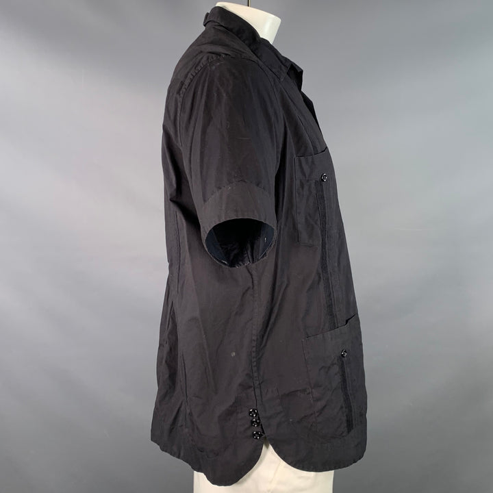 MONITALY Size XL Black Stripe Cotton Guayabera Short Sleeve Shirt