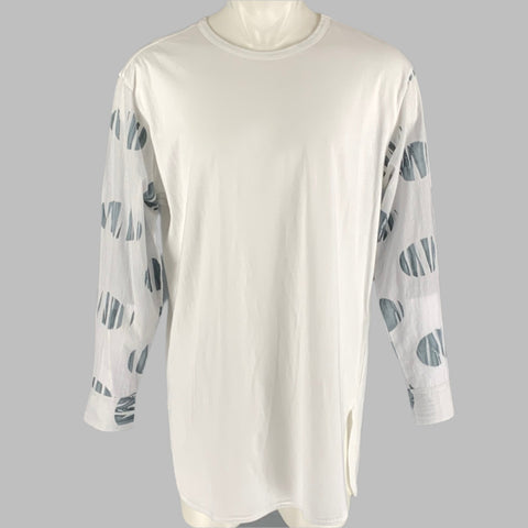 Y's by YOHJI YAMAMOTO Size M White Grey Mixed Fabrics Cotton Crew Neck Pullover