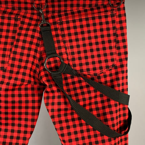NUMBER (N)INE Size M Red Black Cotton Blend Checkered Straps Zip Fly Bondage Casual Pants