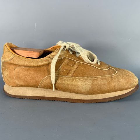 HERMES Size 10.5 Tan Nubuck Monogram Low Top Sneakers