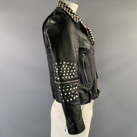 CELINE FW2019 Size 40 Black White Studded Leather Biker Jacket