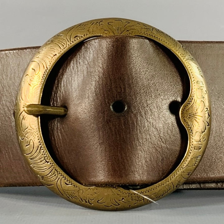 RALPH LAUREN Size M Brown Brass Leather Wide Belt