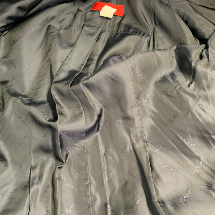 LES COPAINS Size S Black Red White Wool Plaid Collarless Belted Coat