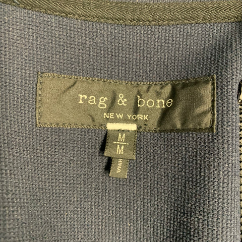 RAG & BONE Size M Navy Black Color Block Polyester Zip Up Bomber