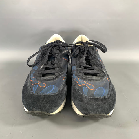 SANTONI Size 10 Navy Orange Nylon Lace Sneakers