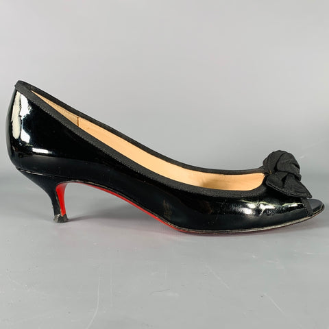 CHRISTIAN LOUBOUTIN Size 6.5 Black Bow Kitten Heels Pumps