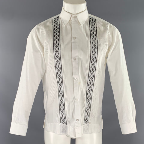 GUAYABERAS Size S White Black & Silver Mixed Patterns Linen Long Sleeve Shirt
