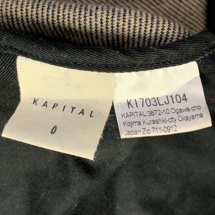 KAPITAL Size XS Indigo Tan Cotton Twill Double Breasted Peak Lapel Jacket