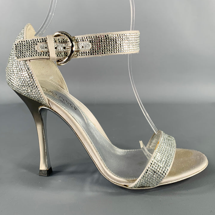 SERGIO ROSSI Size 5.5 Silver Grey Silk Ankle Strap Sandals