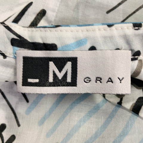 M.GRAY Size 6 White Blue Black Cotton Abstract Stripe Sleeveless Casual Top