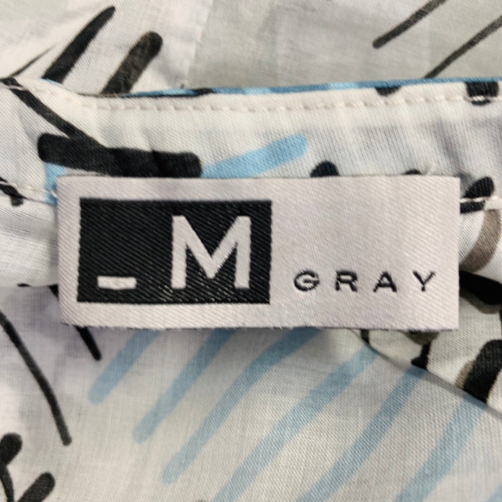 M.GRAY Size 6 White Blue Black Cotton Abstract Stripe Sleeveless Casual Top