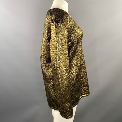 TOM FORD Size M Gold Black Mohair Blend Metallic V Neck Sweater Womens