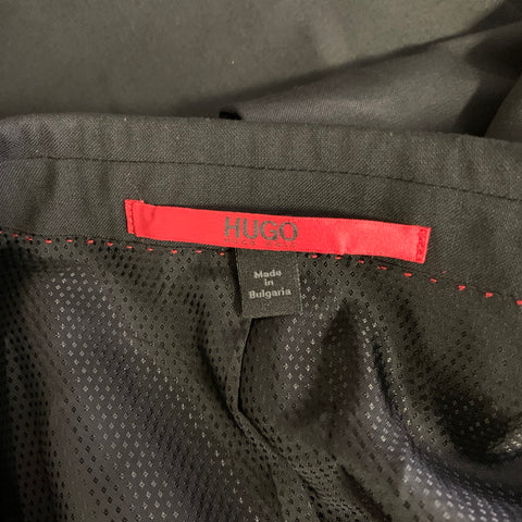 HUGO BOSS Chest Size 44 Black Solid Viscose Notch Lapel 38 34 Tuxedo