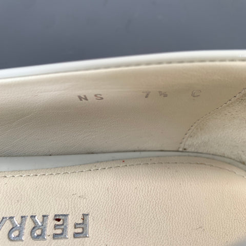 FERRAGAMO SS2020 Size 7.5 White Leather Bow Slip On Flats
