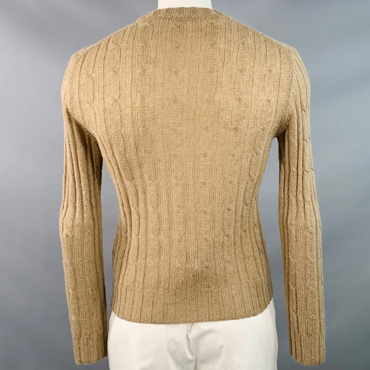 GUCCI Size L Tan Cable Knit Cashgora Crew Neck Sweater