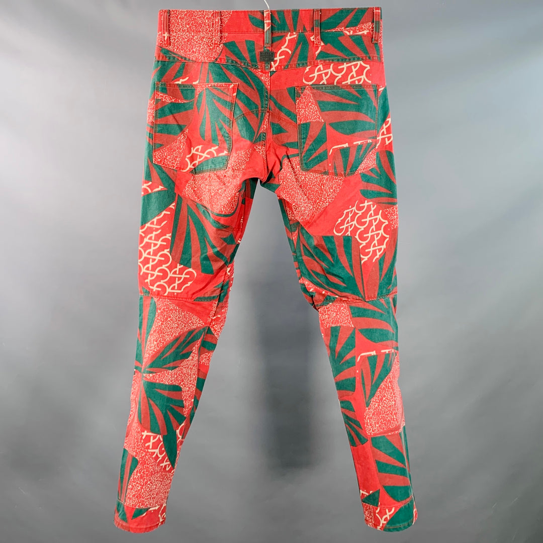 G-STAR By PHARRELL SS17 Size 30 Elwood X25 Red Green Batik Cotton Tapered Casual Pants