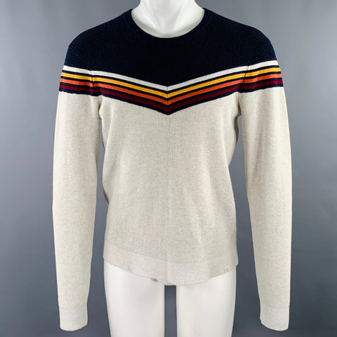 MARINE LAYER Size M Grey Multi Color Stripe Cotton Blend Waffle Knit Pullover