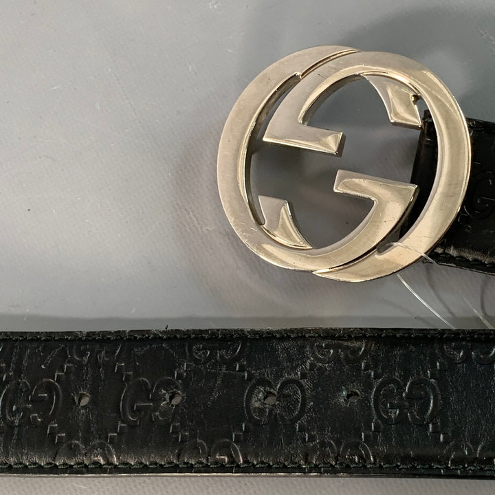 GUCCI Size 38 Guccissima Black Monogram Leather GG Buckle Belt