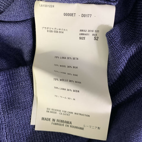 PRADA Size L Blue Knitted Wool  Silk V-Neck Pullover