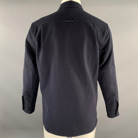 VINCE Size M Navy Patchwork Cotton Blend Pointed Collar Jacket