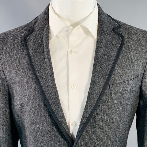 JOHN VARVATOS Size 40 Grey Black Herringbone Wool Blend Sport Coat