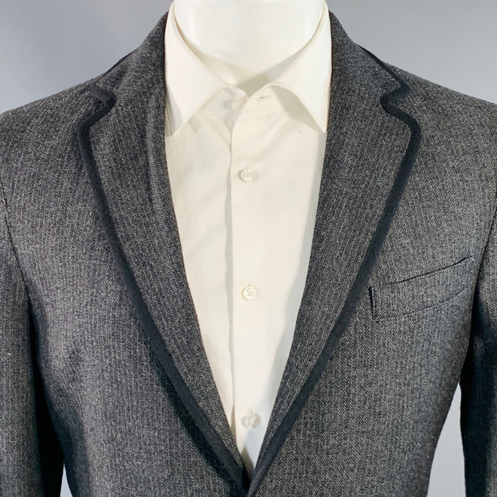 JOHN VARVATOS Size 40 Grey Black Herringbone Wool Blend Sport Coat