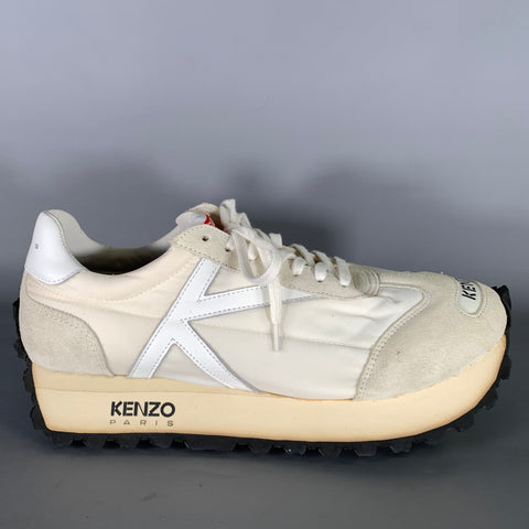 KENZO Size 9.5 White Nylon Lace Up Sneakers