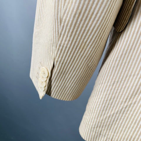 ETRO Size 48 Cream Beige Seersucker Cotton Sport Coat