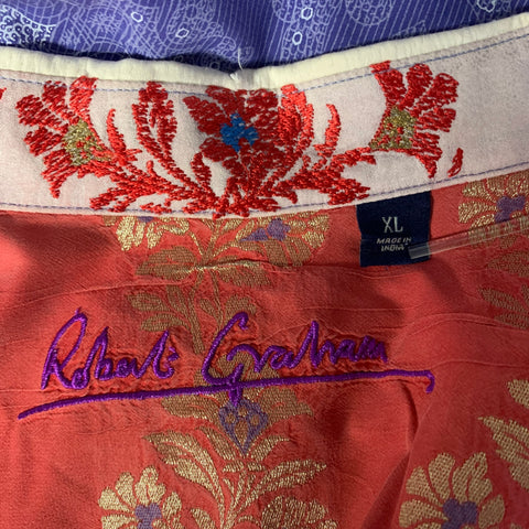 ROBERT GRAHAM Size XL Purple White Paisley Cotton Long Sleeve Shirt