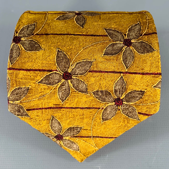 ERMENEGILDO ZEGNA Bronze Taupe Abstract Floral Silk Tie
