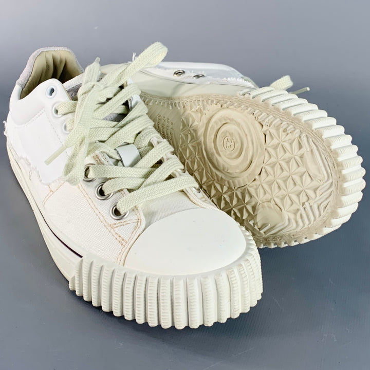 MAISON MARGIELA NEW EVOLUTION Size 5 White Leather Canvas Distressed Low Top Sneakers