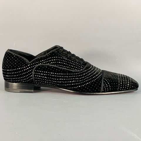 CHRISTIAN LOUBOUTIN Size 10 Black Silver Metallic Velvet Cap Toe Lace-Up Shoes