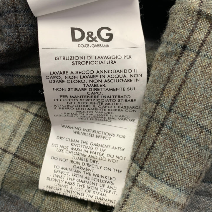 D&G by DOLCE & GABBANA Size 40 Green Grey Plaid Utility Slim Fit Long Sleeve Shirt