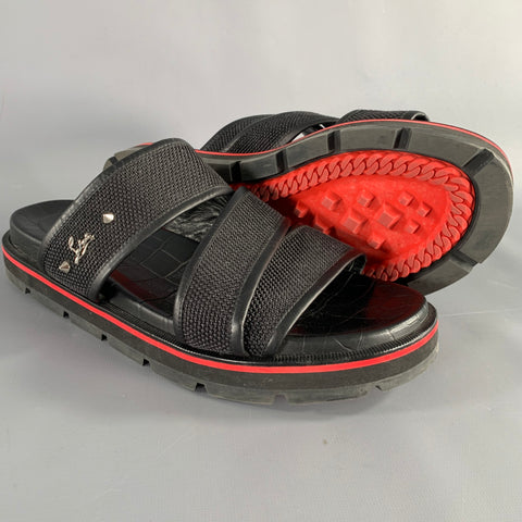 CHRISTIAN LOUBOUTIN Size 9 Black Textured Leather Slip On Sandals