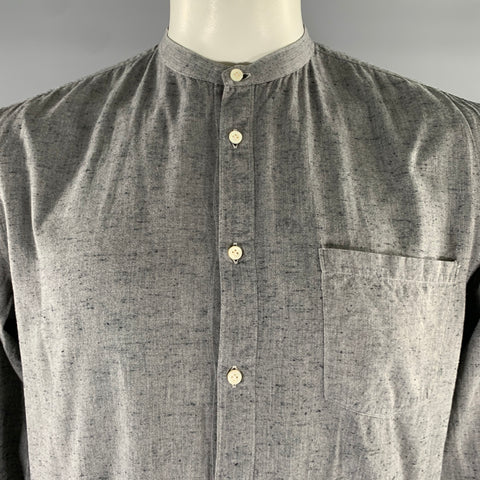EIDOS Size L Grey Speckled Band Collar Long Sleeve Shirt