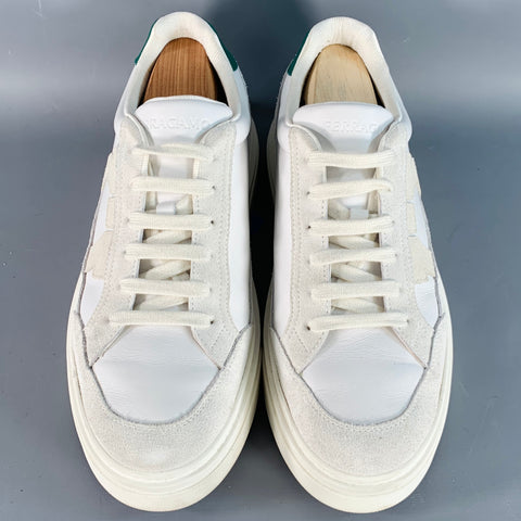 SALVATORE FERRAGAMO Size 11 White Green Logo Leather Chunky Sole Sneakers