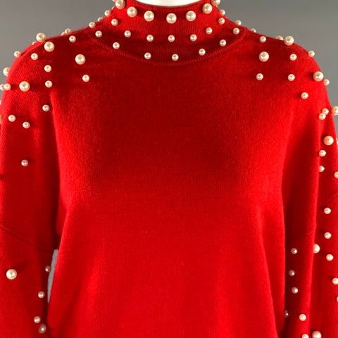 CASHMERE CHARTER CLUB Size M Red Pearl Cashmere Beaded Pullover