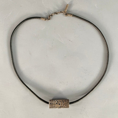 JOHN HARDY Black Gunmetal Engraved Sterling Silver Leather Cord Necklace