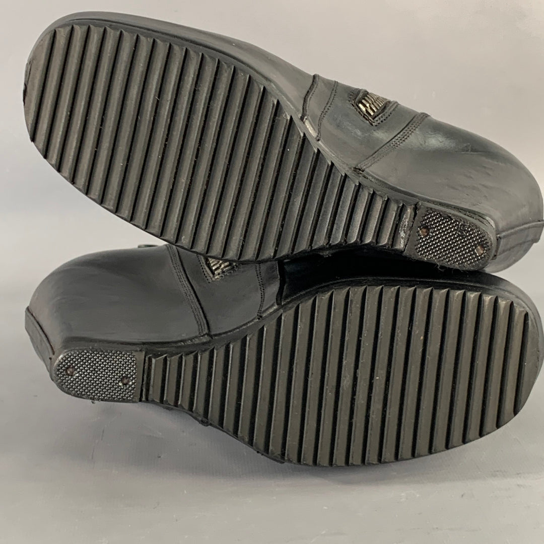 RICK OWENS Size 7.5 Black Leather Hidden Heel Side Zipper Wedge Pumps