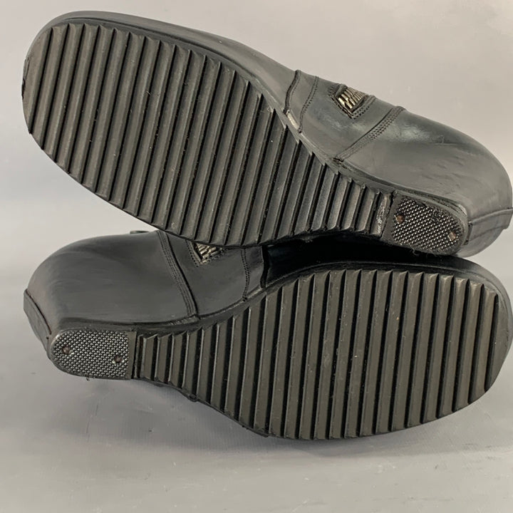 RICK OWENS Size 7.5 Black Leather Hidden Heel Side Zipper Wedge Pumps